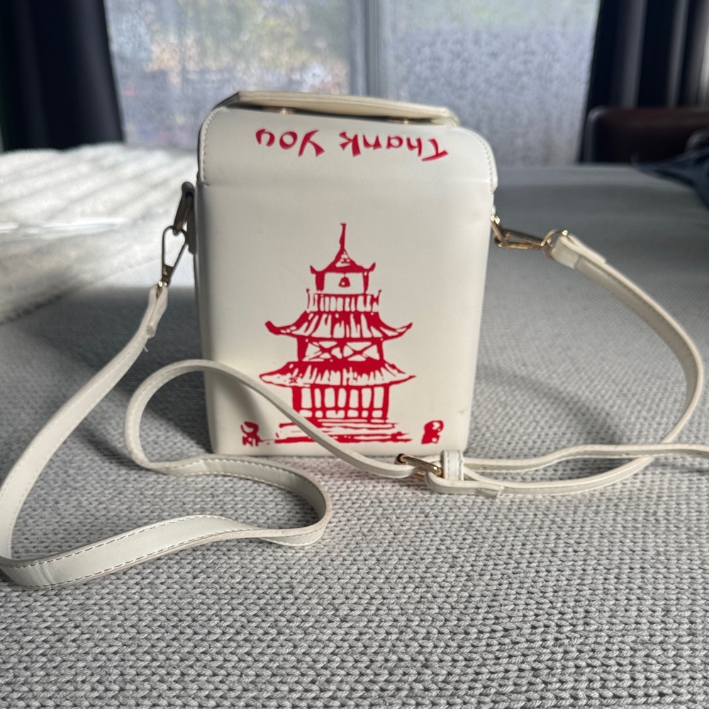 Chic White and Red Take-Out Crossbody Bag